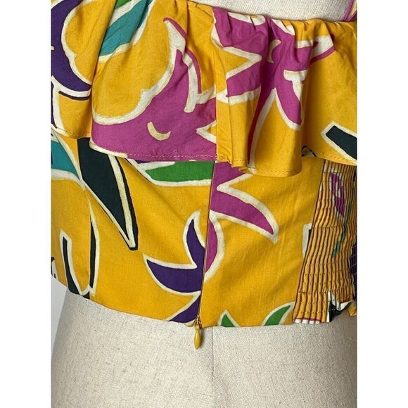 Zara Yellow Floral Print‎ Adjustable Strap Ruffled Bust Cropped Top Tropical M - Picture 10 of 13